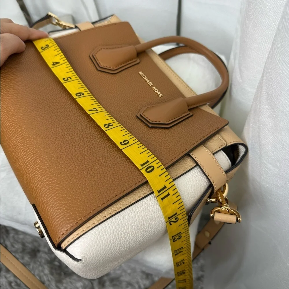NEW Michael Kors Mercer Small Tri-Color Pebbled Leather Belted Satchel Bag